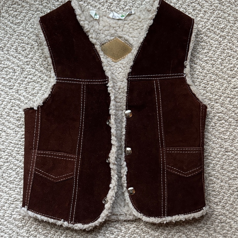 Vintage Brown Sherpa-Lined Kids Vest